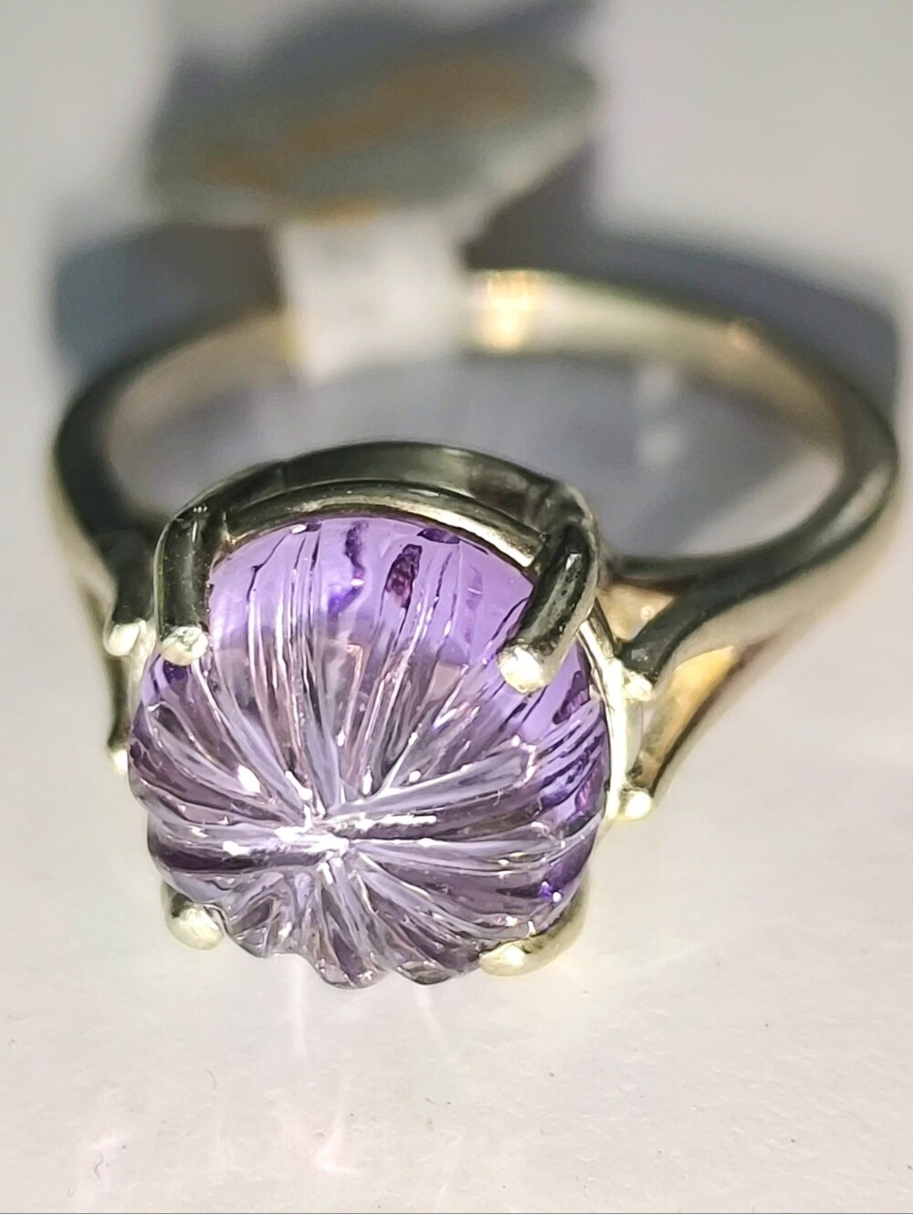 Lavender  Carved Amethyst In 10K Yellow Gold Ring 4.59ct. Size 6.75